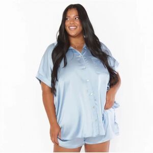 Show Me Your‎ Mumu Best Day Button Up PJ Pajama Top Baby Blue Satin Size XL